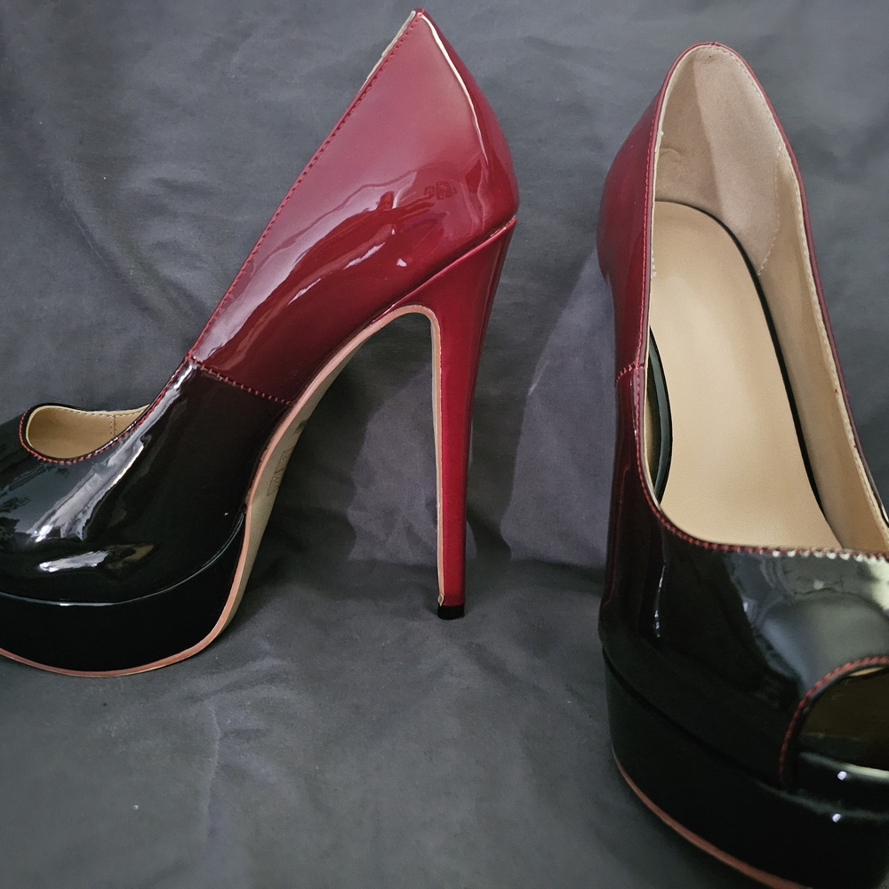 Black/Red Women's Ombre Wet Look Heels
